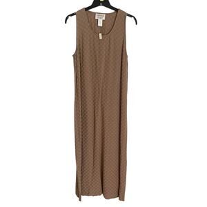 NWT Kindred Spirit Dress M Made in Canada Linen Rayon Blend Sleeveless Midi Tan